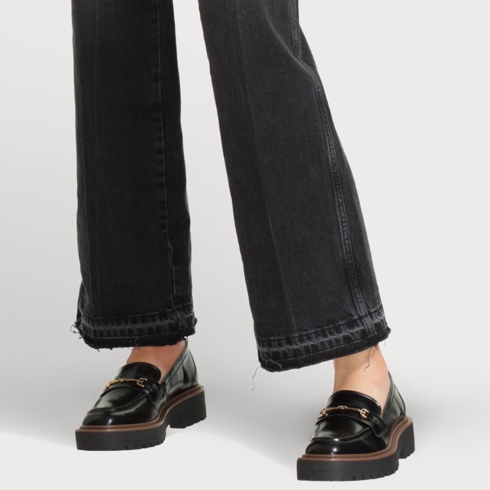 Sam Edelman Laurs Lug Sole Loafer. Black Shiny Box. 7.5 Wide.